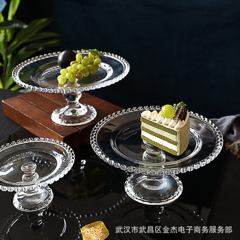 Transparent Glass Tall Plate Household Dessert Plate Heart Edge Wedding Cake Plate Dust Cover Creative Fruit Plate Ornaments