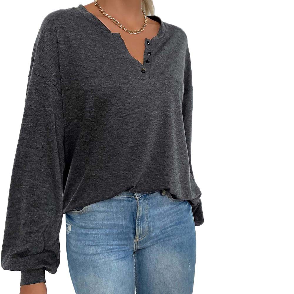 Womens Loose Fit Long Sleeve T Shirt Casual Minimalist Style Spring Summer Versatile Everyday Wear Wholesale