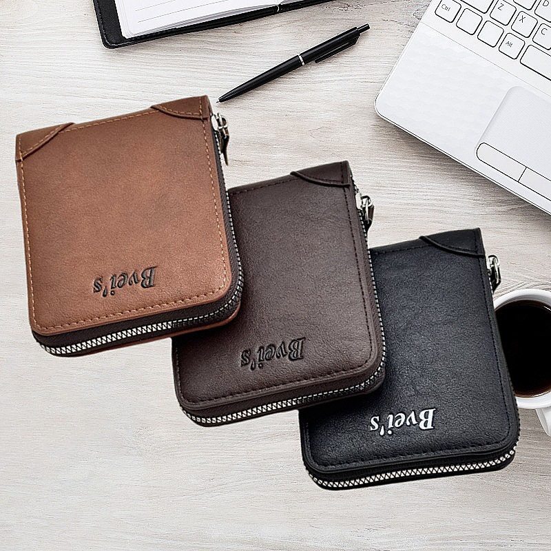 Men's Wallet Short Style Zipper Personalized Multifunctional Card Holder Integrated Men's Leather Wallet Horizontal Style Trendy Wallet