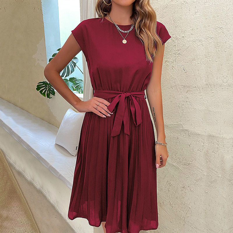Casual Summer Dress Simple Solid Color Pleated Design Comfortable Fit Perfect for Everyday Wear Wholesale Available