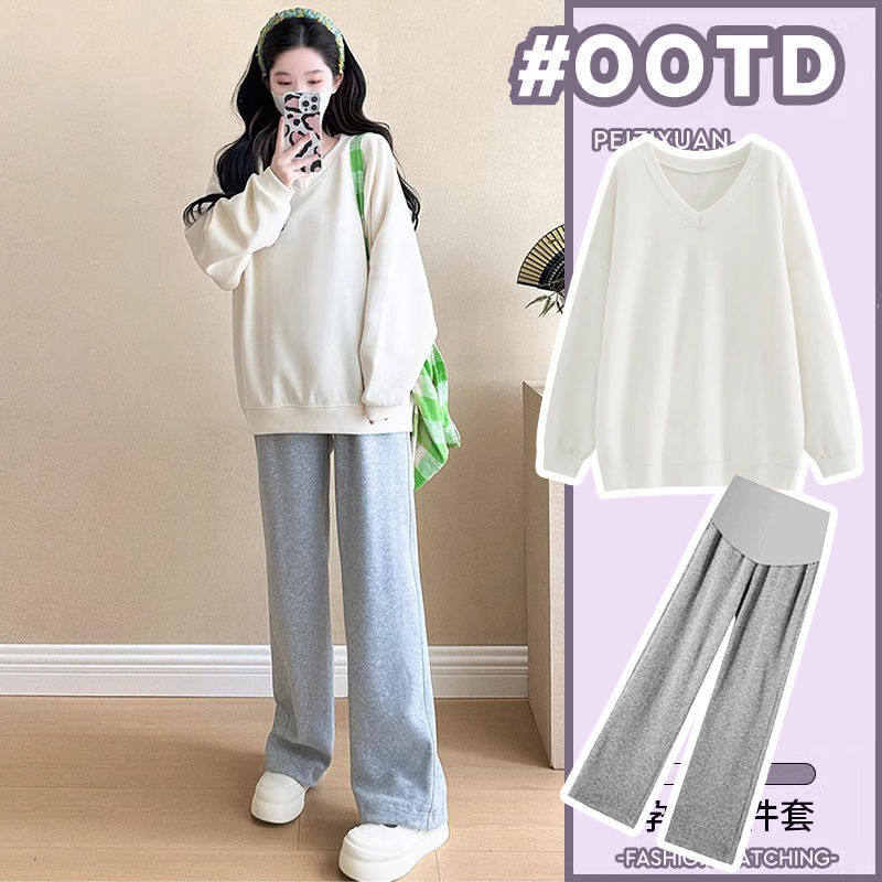 Maternity Wear Autum 2025 New Suit Fashionable and Age-Reducing Casual Sweatshirt Pregnancy Large Size Pants Two-Piece Set