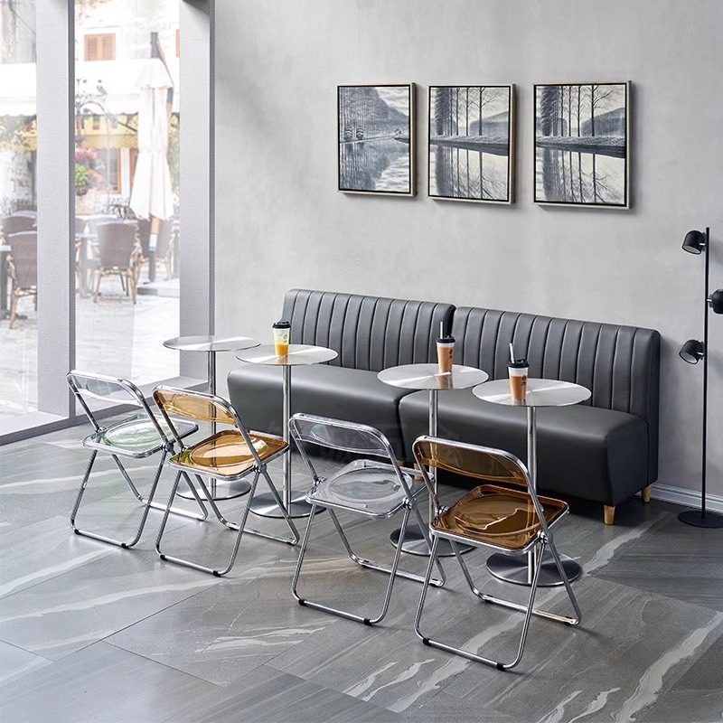 奶茶店不锈钢小圆桌咖啡厅休息区接待洽谈亚克力桌椅售楼处茶几商