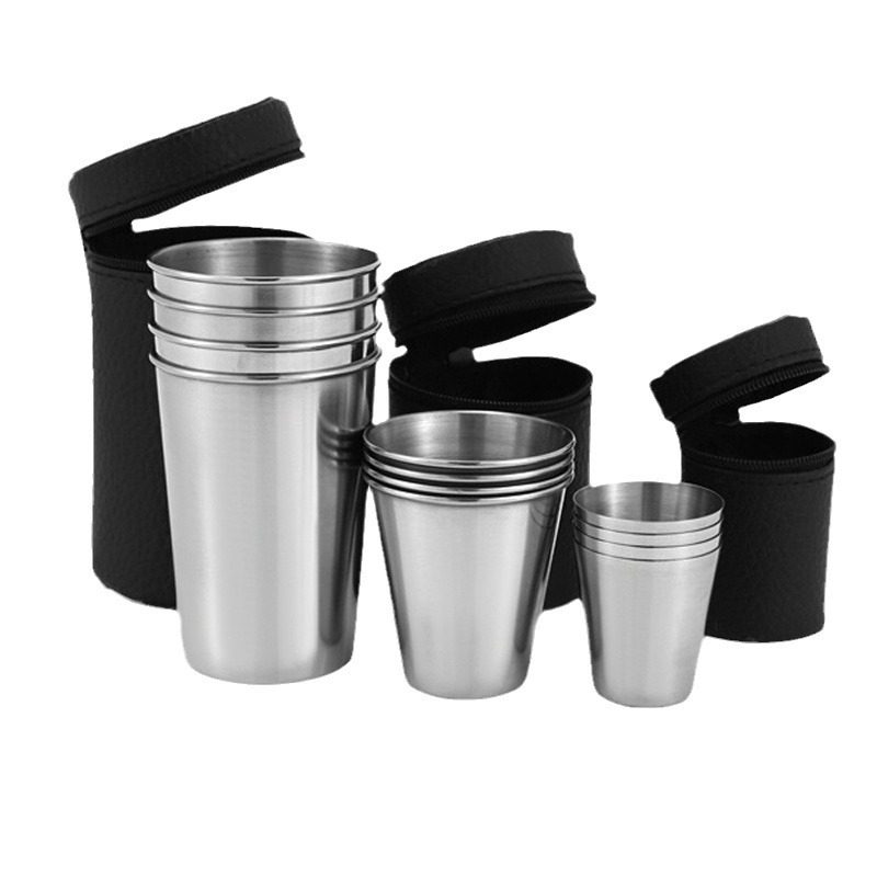 Stainless Steel Shot Glass Set 6 Portable Cups 30 70 170 ml Customizable Logo Outdoor Camping Style Spirit Cup