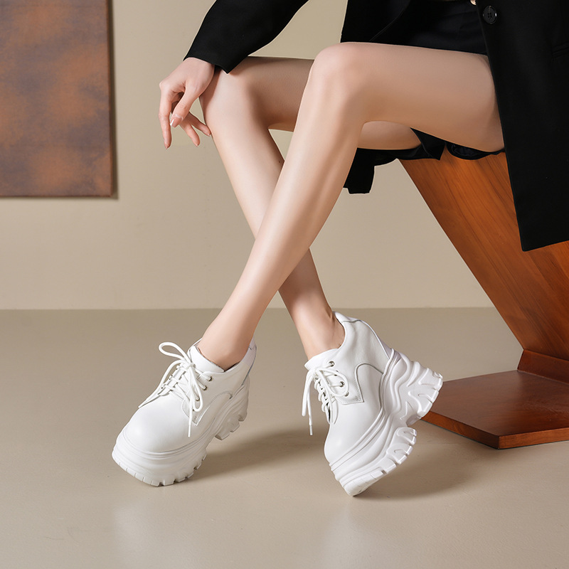 Giày Cao Gót Nữ Chất Liệu Da Bò Cao 14cm Tăng Chiều Cao Đế Cao