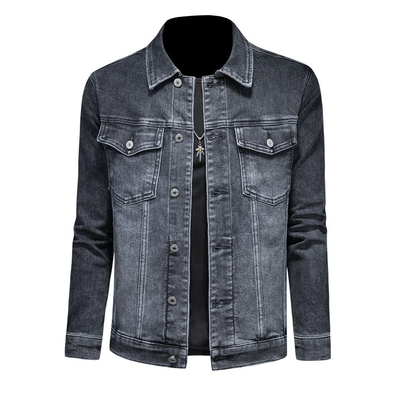 Áo Khoác Jean/Denim Nam Dáng Rộng Phong Cách Xuân Thu Màu Xám Đen