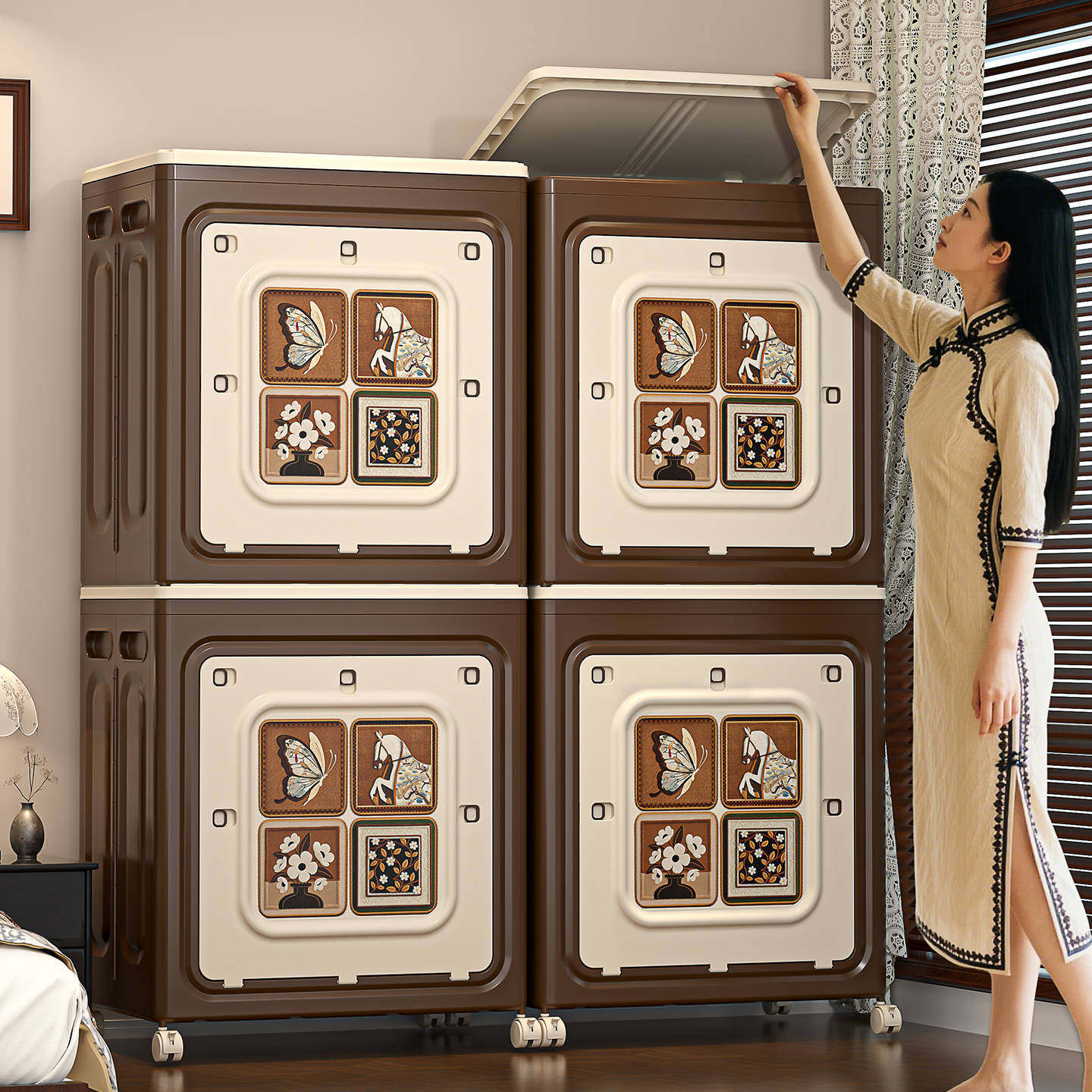 [Carefully Selected]Large Capacity Foldable Storage Box for Vintage Style Clothes, Quilts, Toys, and Snacks