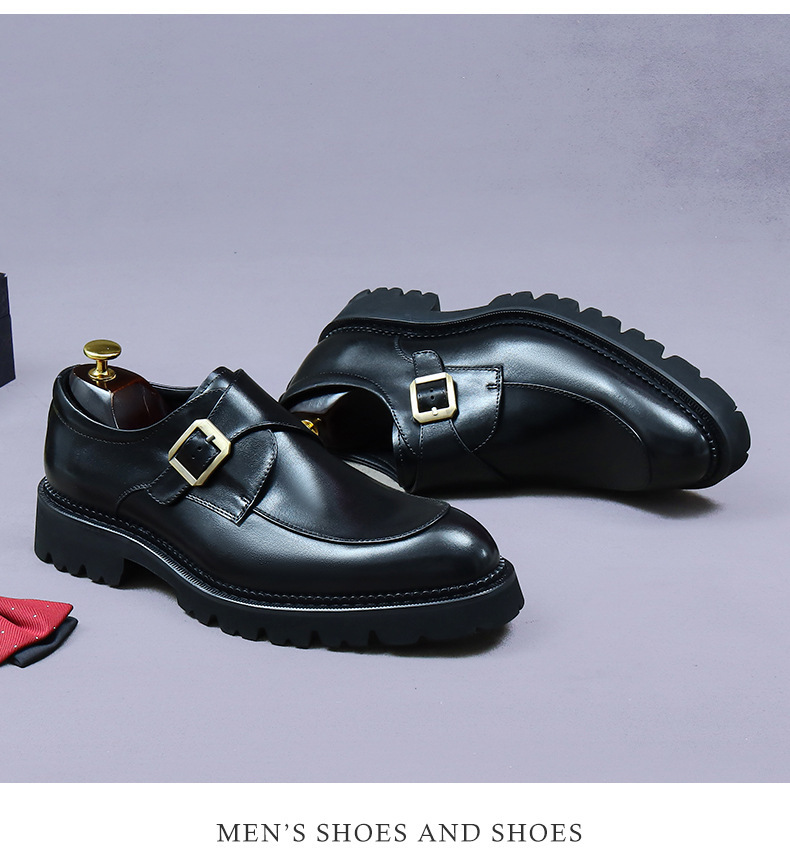 Giày monk strap nam da bò mũi tròn khóa thủ công — nâu, đen