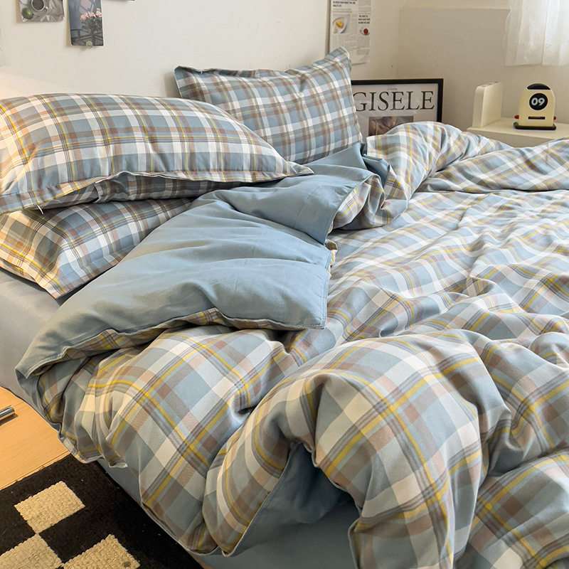 Category a Maternal and Infant Grade Ins Small Fresh Pure Cotton Brushed Four-Piece Set Skin-Friendly Bed Sheetss Washed Cotton Quilt Cover Dormitory Three-Piece Set