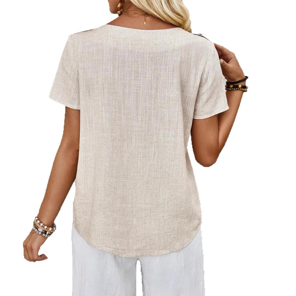 Summer Womens Casual Solid Color Short Sleeve Button Up Top Versatile Style for Everyday Wear Wholesale Available