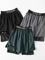 Lulu Summer Men's Fitness Sports Shorts Woven Sports Elastic Running Quick-Drying Loose Breathable Double-Layer Five-Point Pants
