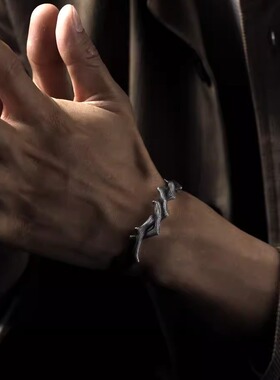 原创|《荆棘》素圈做旧手镯男款开口式宽纯999银男生镯子小众复古