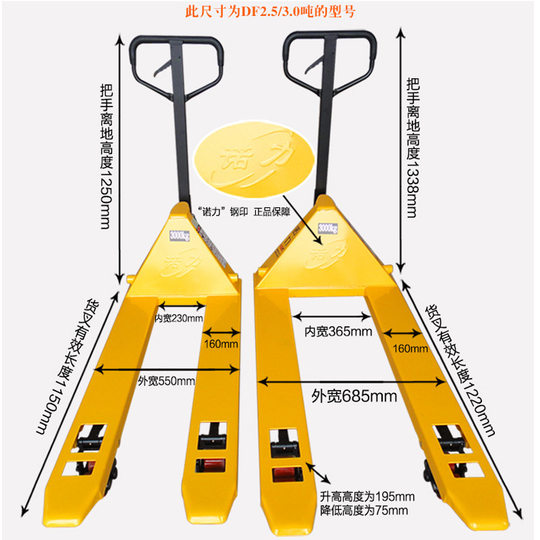 Nori manual hydraulic forklift lifting tray carrier DF2 T AC3T storage hand pull mop trolley floor cattle