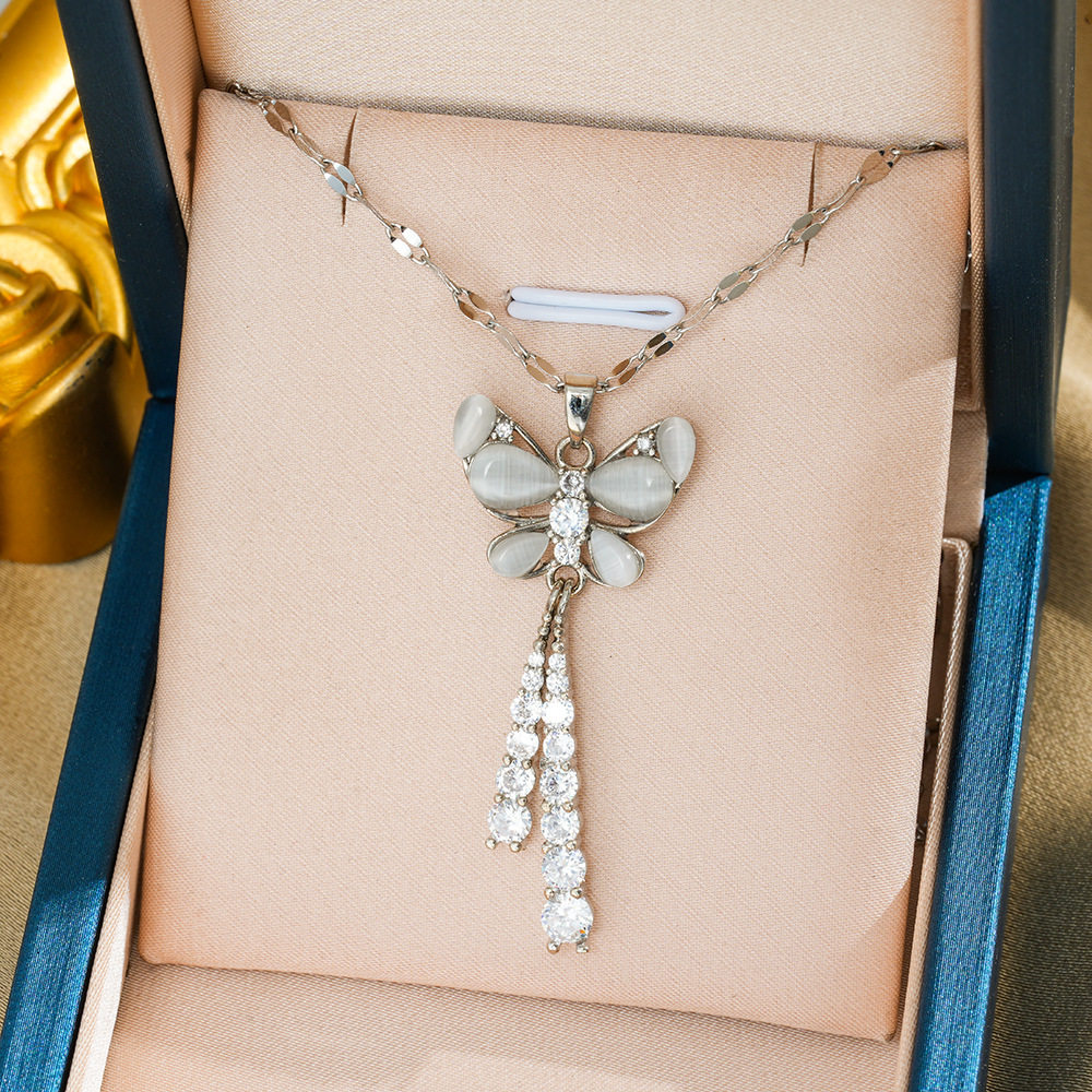 296 キャッツアイ バタフライ ネックレス - シルバー