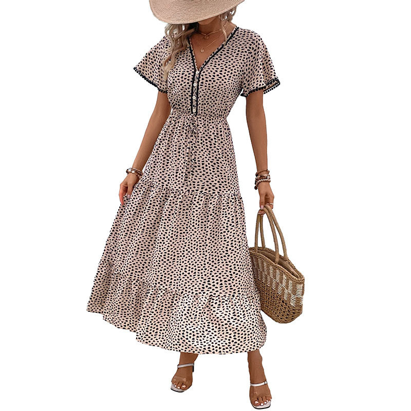 Summer Womens Dress Short Sleeve Leopard Print Mid Length Casual Wear for Parties or Daily Use OEM Available