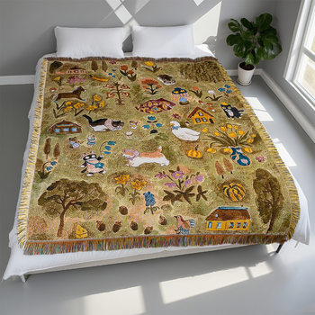 Cotton Jacquard Thread Blanket Pastoral Style Background Decorative Tapestry Nap Blanket Office Air Conditioning Blanket Multi-Functional Blanket