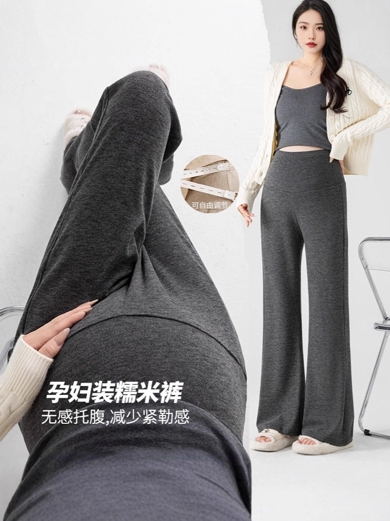 กางเกงข้าวเหนียวคนท้องสำหรับใส่ตัวนอกในฤดูใบไม้ผลิฤดูใบไม้ร่วงและฤดูหนาว ขากว้าง หลวม ขนาดใหญ่ กางเกงลำลองและทันสมัยพร้อมกำมะหยี่และหนาเพื่อให้ความอบอุ่น