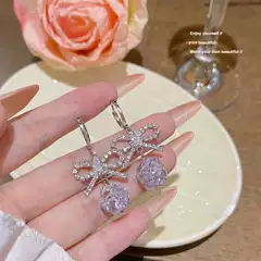 Korean-Style Sweet Bowknot Earrings with Silver Needles, Light Luxury Super Shiny Crystal Ball Earrings, Elegant Niche Versatile Earrings Wholesale