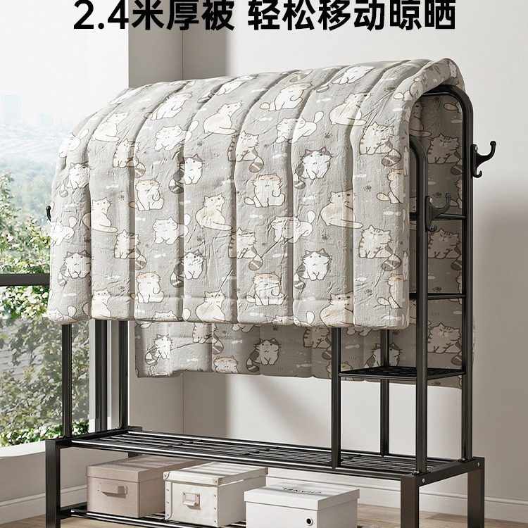 Clothes Rack Floor-Standing Rod Bedroom Clothes Hanger Double Rod Indoor Clothes Rack Storage Coat Rack Drying Rack Minimalist Storage