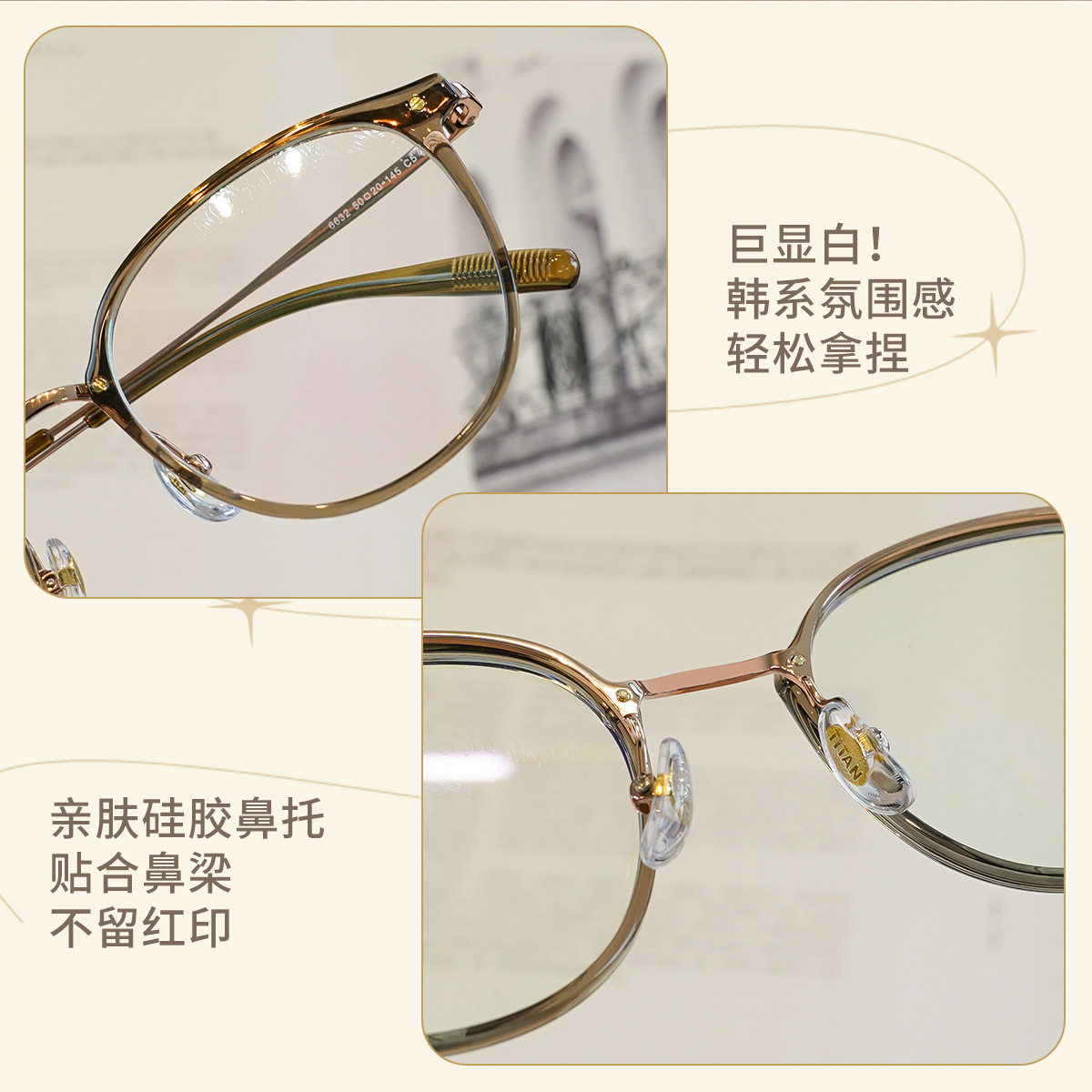 Net red plain pure titanium mirror leg glasses frame wholesale 6632 retro cold brown myopia TR90 frame Danyang glasses
