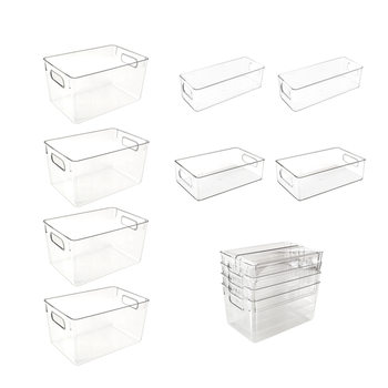 Kitchen Refrigerator Storage Box Pet Transparent Storage Box Beverage Vegetable and Fruit Cabinet Storage Fresh-Keeping Storage Box Eight-Piece Set