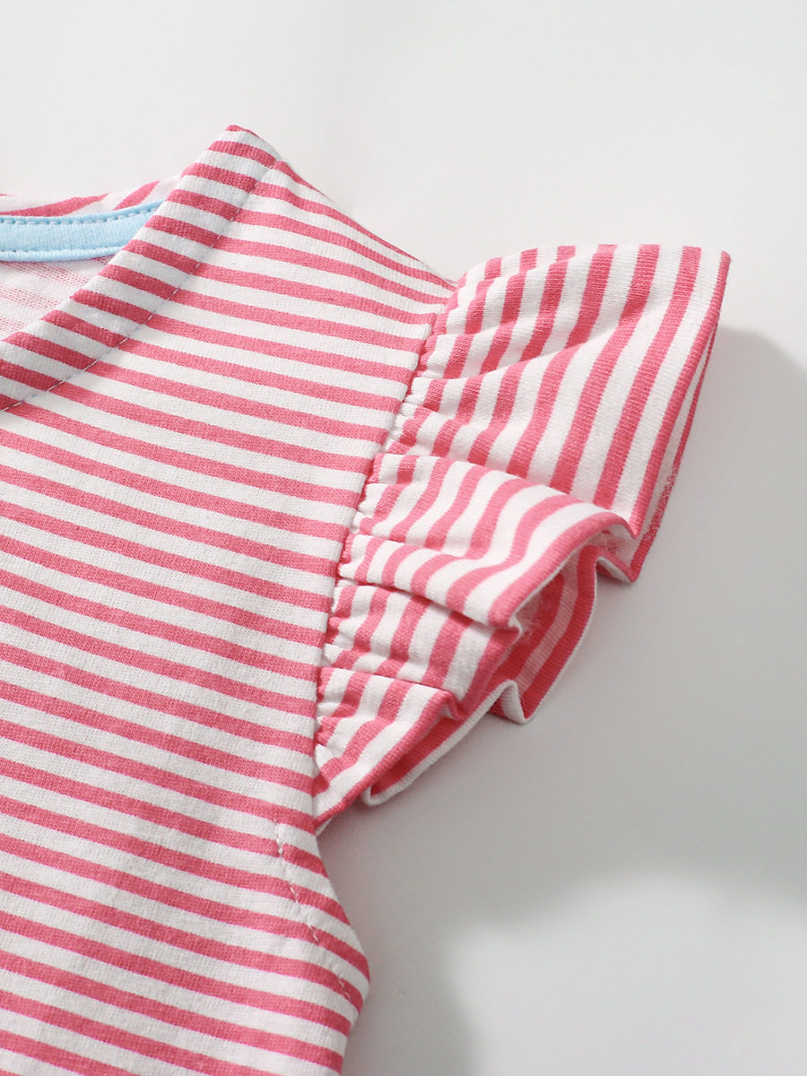 Girls' Summer Short-Sleeve Striped Dress, Cotton Cute Dress Wholesale