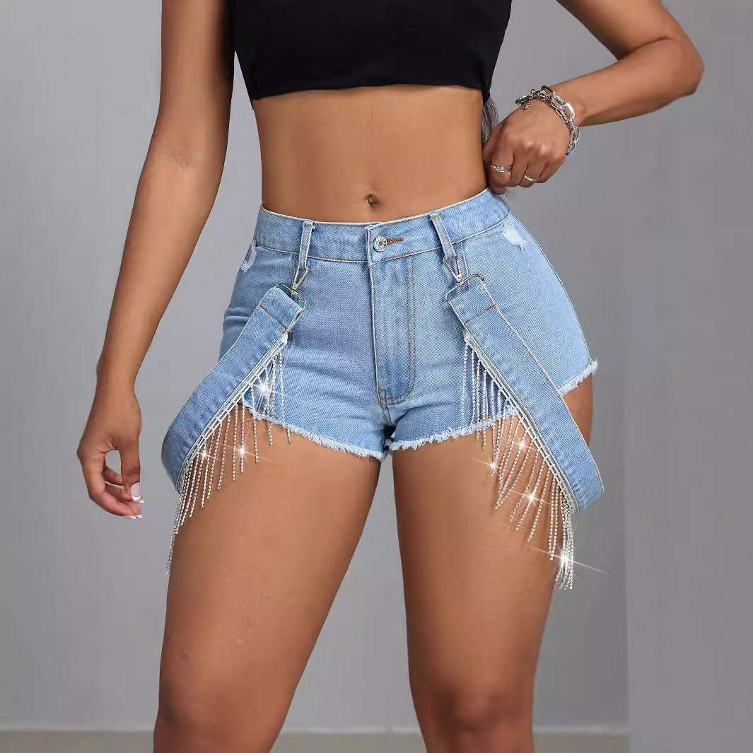 Frayed Denim Shorts Slim Fit Tassel Tie High Waist Casual Summer Wear Wholesale Available customizable