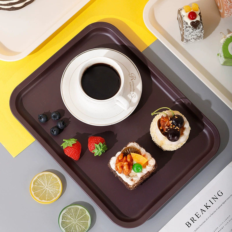 Hotel Restaurant Serving Tray Bakery Rectangular Non-Slip Fruit Pastry Flat Plastic Plate Wholesale Manufacturer