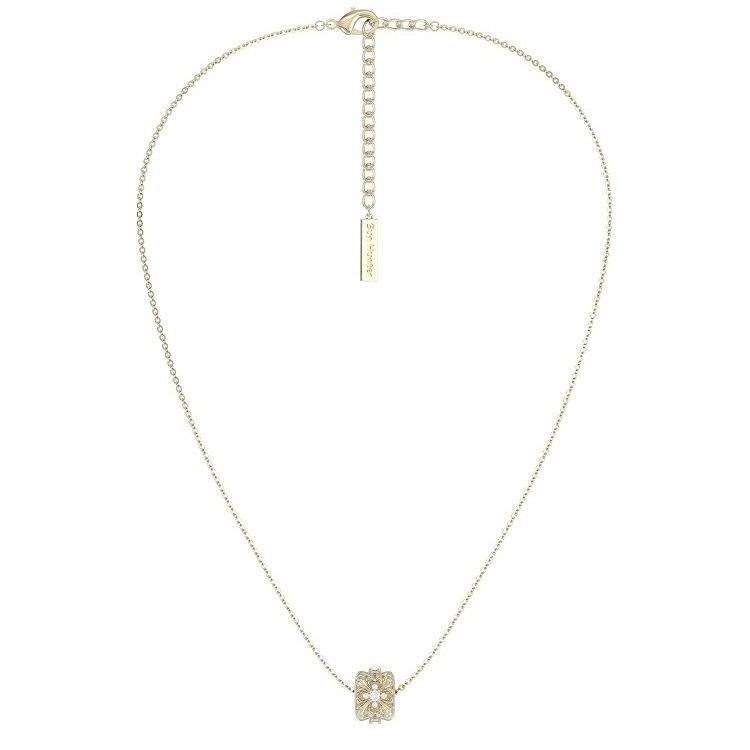 Three Horizontal Same-Style Iris Flower Square Passepartout Plain Chain Niche Necklace for Women Retro Light Luxury High-End Clavicle Chain