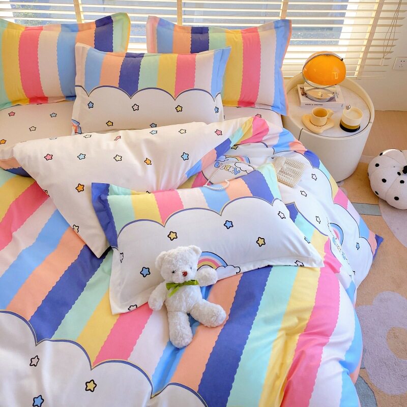 Brushed Printed Four-Piece Set Taiwan Bed Cover Quilt Cover Sheet Fitted Sheet (Three) Modern Simple Style