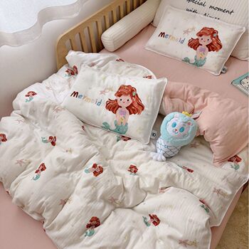 ins cotton double-layer yarn four-piece cotton double-layer yarn four-piece set kindergarten three-piece dormitory bed three-piece set