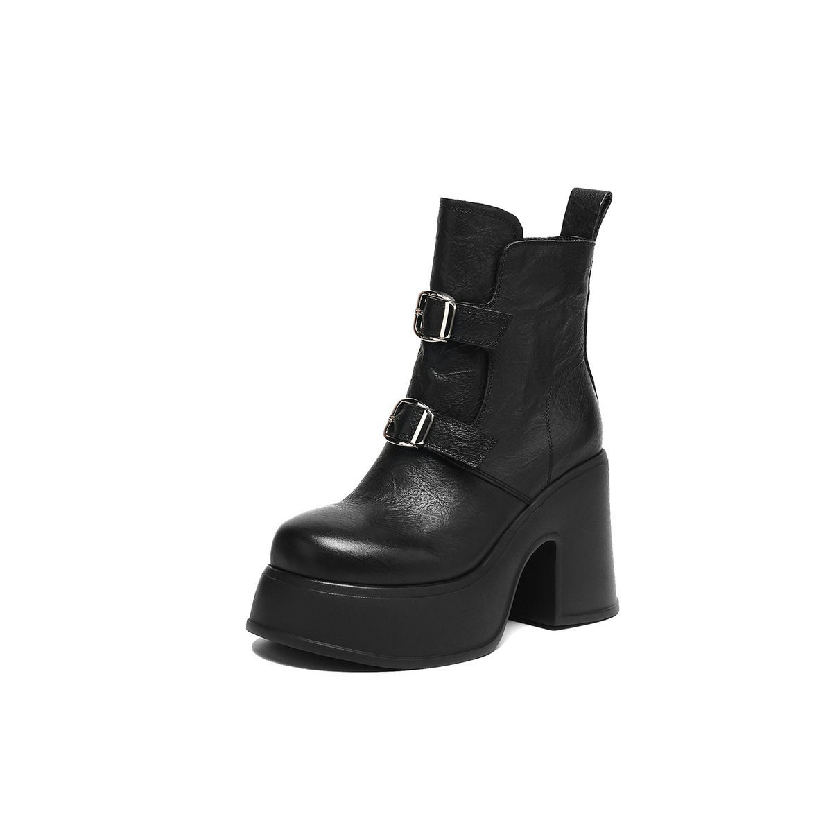 Boot nữ cổ thấp da bò thật khóa kéo bên hông, đế dày tăng chiều cao — Lớp lót đơn màu đen, Lớp lót đơn màu nâu, nhung đen, Nhung nâu