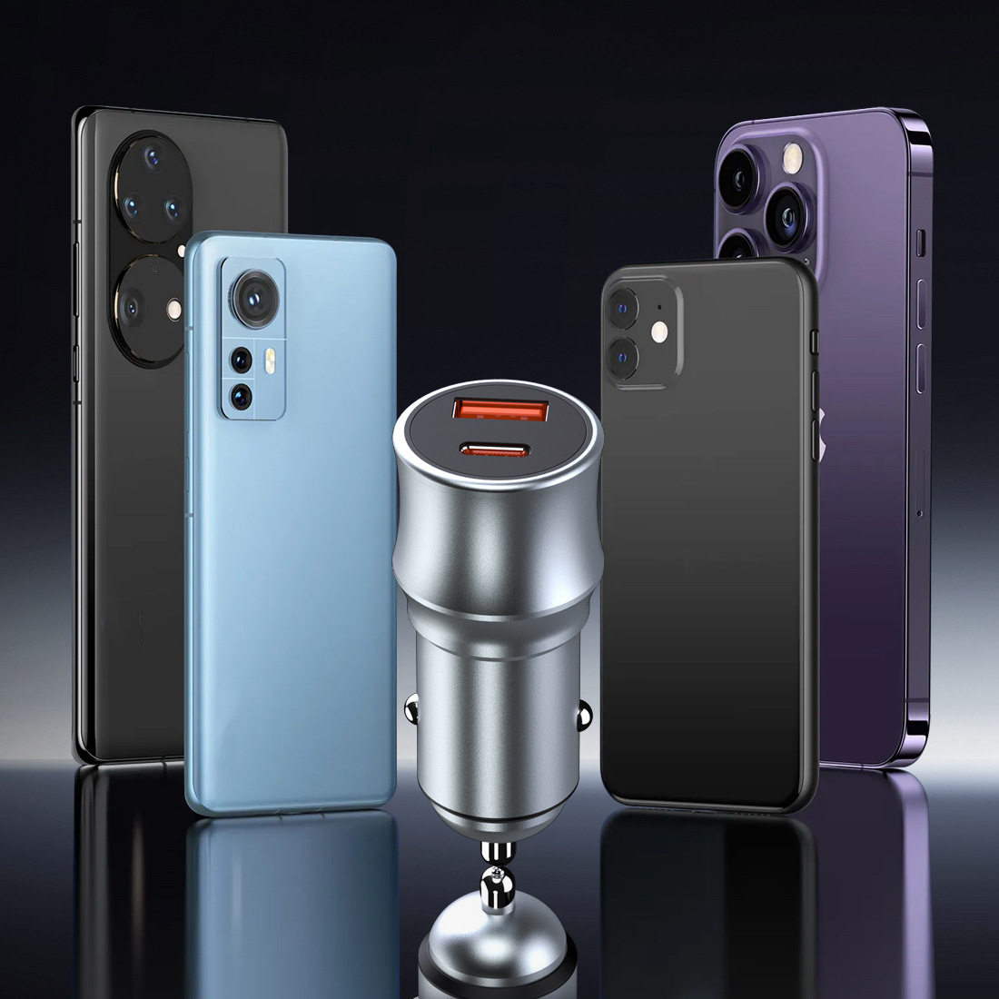 Metal 120W Super Fast Charging USB Car Charger PD35W Multi-function Car Cigarette Lighter Conversion Head Car Charger