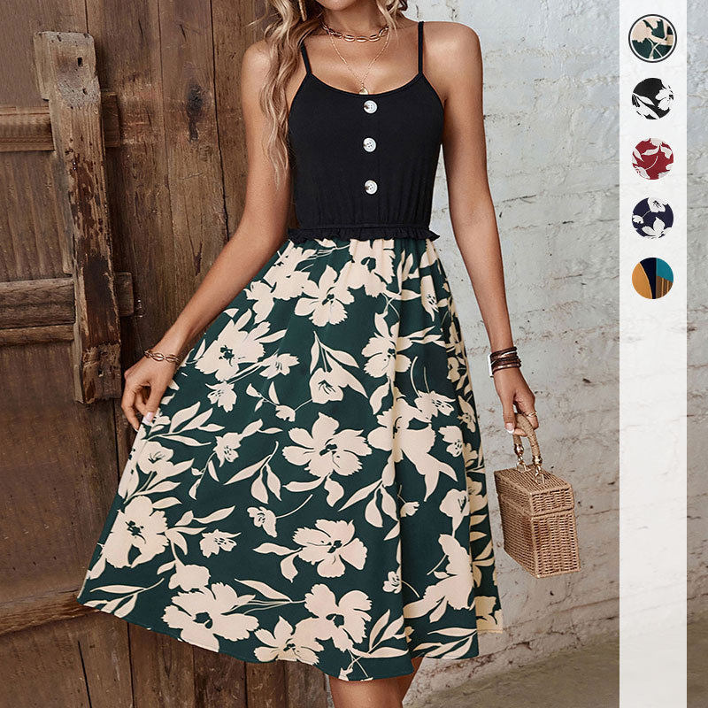 Floral Print Spliced Cami Dress Summer Fashion Elegant Style Comfortable Fit Available for Wholesale