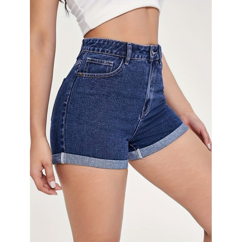 Womens Fashion Cuffed Denim Shorts Casual Straight Fit Spring Summer Style Wholesale Available