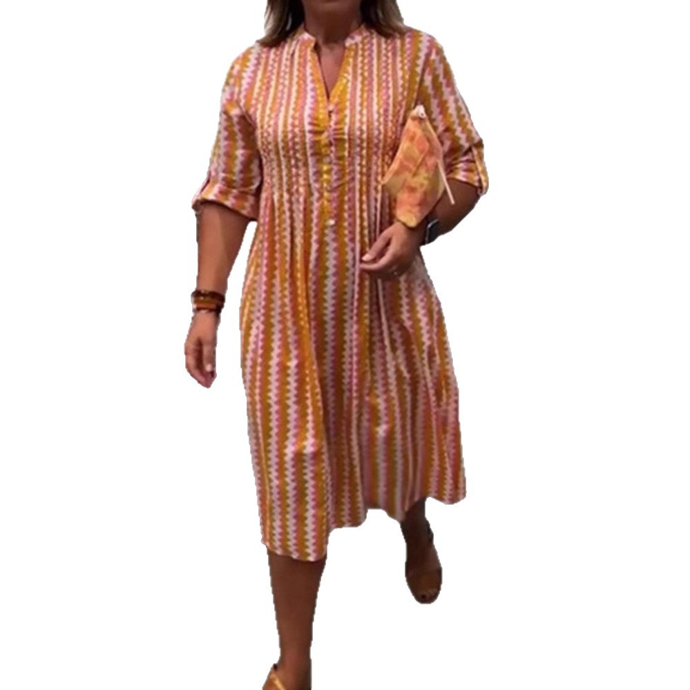 Casual Loose Fit Floral Print V Neck Dress Summer Collection Stylish Womens Apparel Wholesale Available