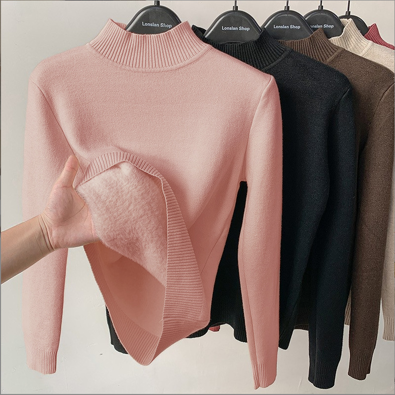 一体绒面料 加绒毛衣女冬2025年秋冬新款加厚半高领内搭打底衫潮