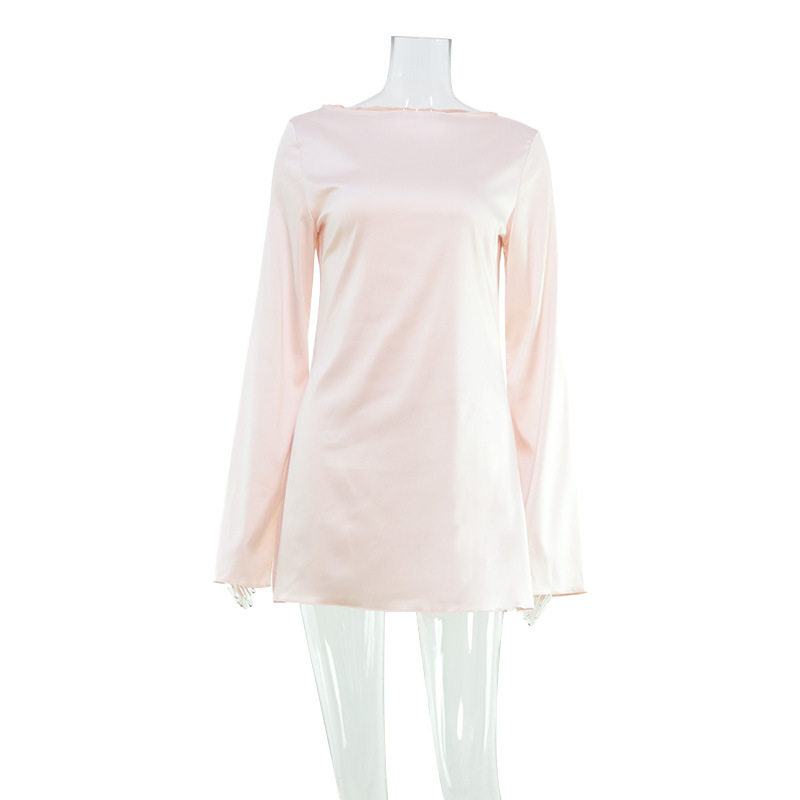 Casual Loose Fit Satin Dress Round Neck Long Sleeve Comfortable Versatile Perfect for Everyday Wear Wholesale
