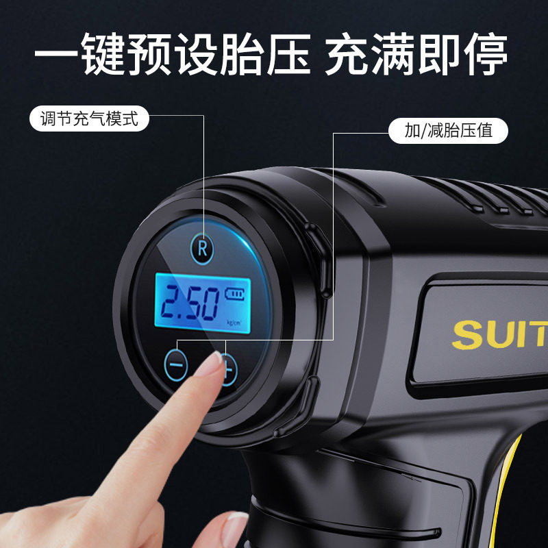 Automotive Supplies Cross-border Vehicle Handheld Wireless Inflatable Pump Intelligent Digital Display Outdoor Emergency Illuminable Inflatable Pump