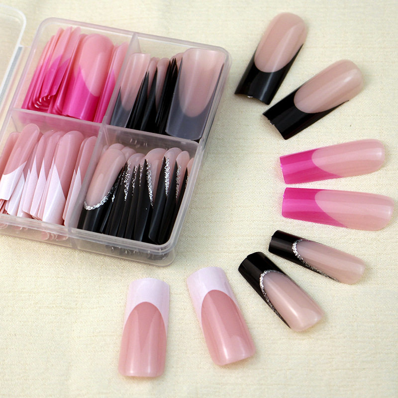 Wearing a piece rectangular water pipe a piece cross-border four-grid naked powder French nail piece 96 ins wind in stock wholesale