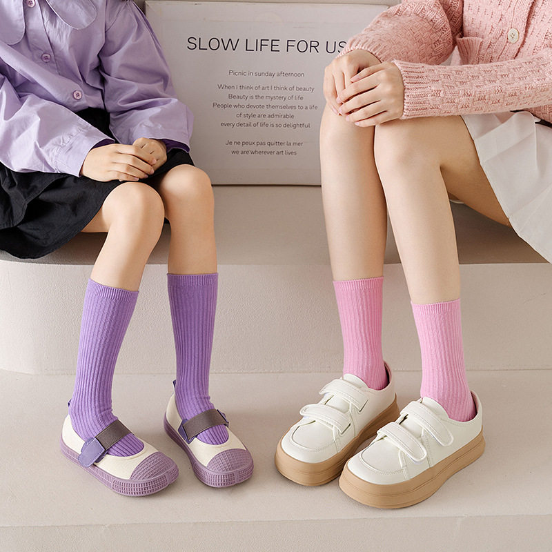 Parent-child socks girls' colorful children's socks spring and autumn thin combed cotton pile socks candy color baby mid-calf socks