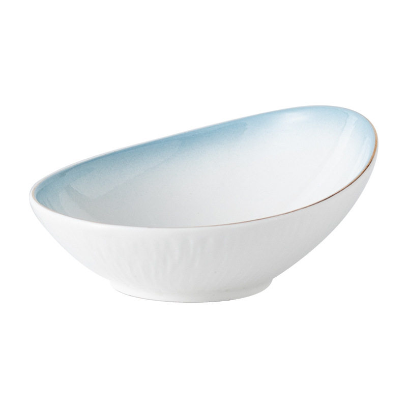 Creative High-Quality Dessert Bowl, Quicksand Slanted Mouth Bowl, Salad Bowl, Home Restaurant Ceramic Bowl, Western Soup Plate