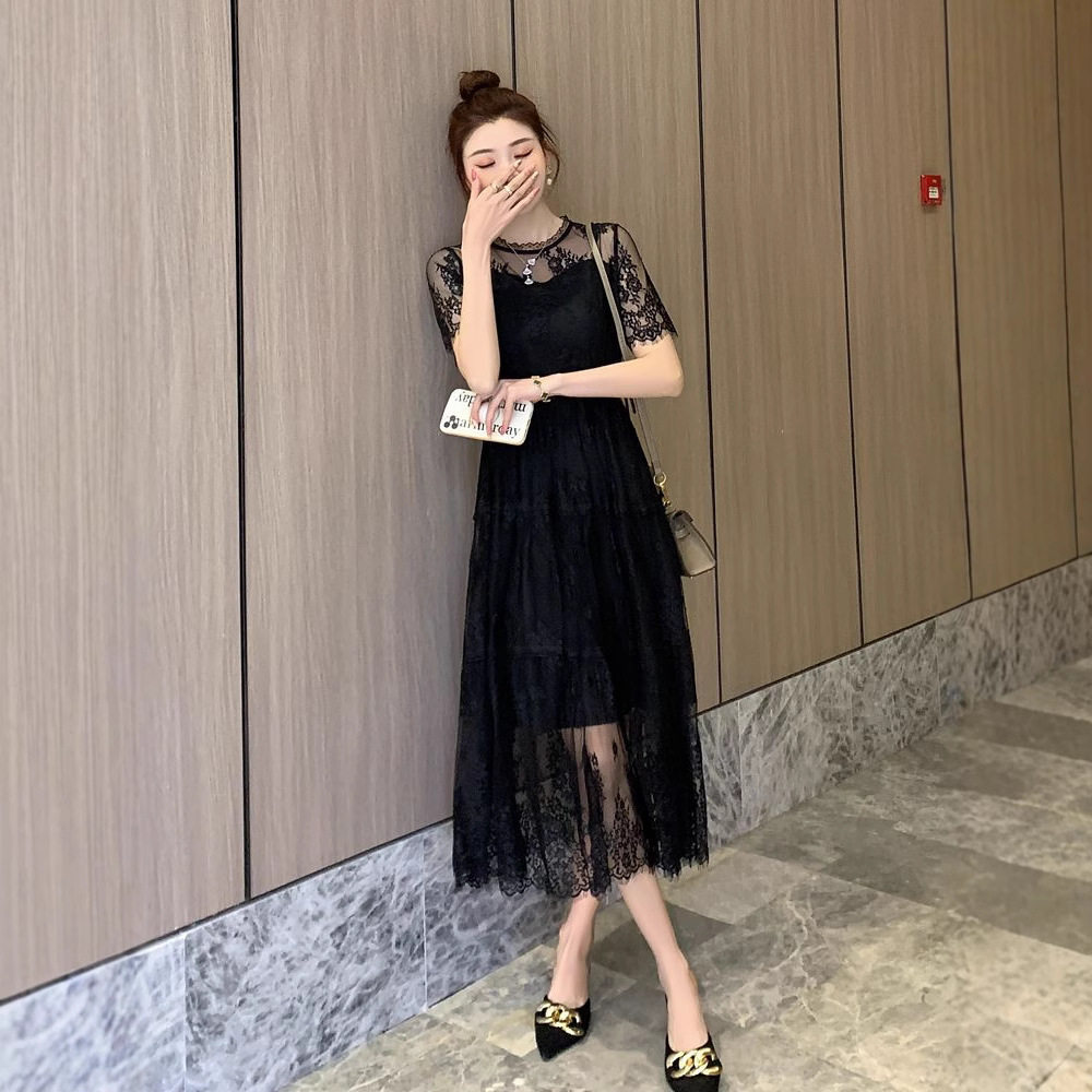Black Lace Dress Summer Slim Fit Audrey Hepburn Style Perfect for Parties and Events Wholesale Available