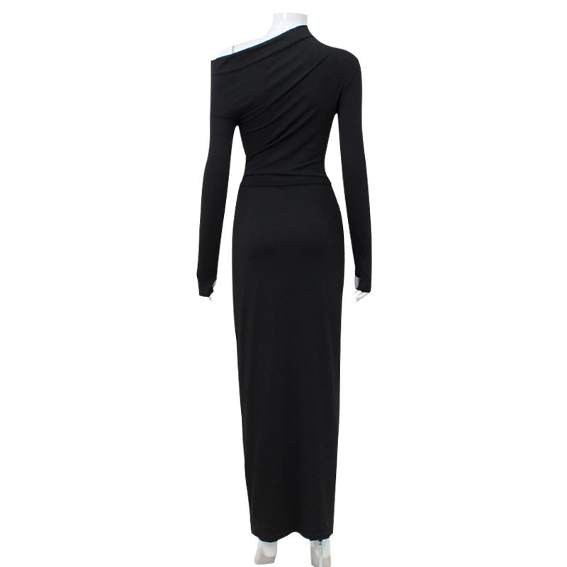 Irregular Design Long Sleeve Top and Midi Skirt Set Elegant Solid Color Slim Fit Versatile for Casual or Formal