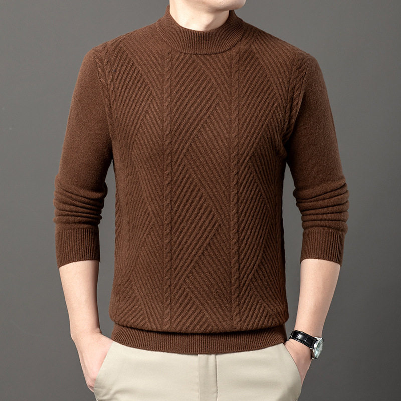 Áo Len Nam 100% Cashmere Dệt Kim Dày Dặn Giữ Ấm Cổ Cao Màu Nâu, Xám, Xanh Navy
