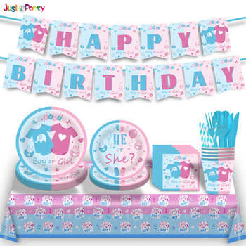 Sex Reveals Newborn Boys Girls Disposable Birthday Party Tableware Paper Tray Paper Cup Decorative Party Supplies