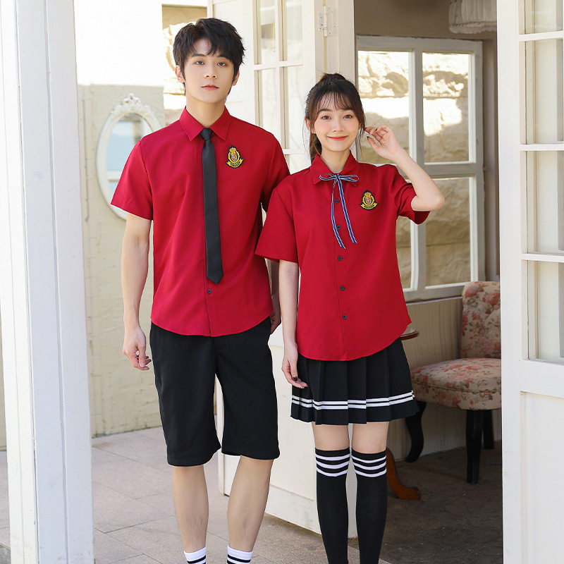 英伦中学生校服高中生毕业班服红衬衣短裙套装表演红歌合唱演出服