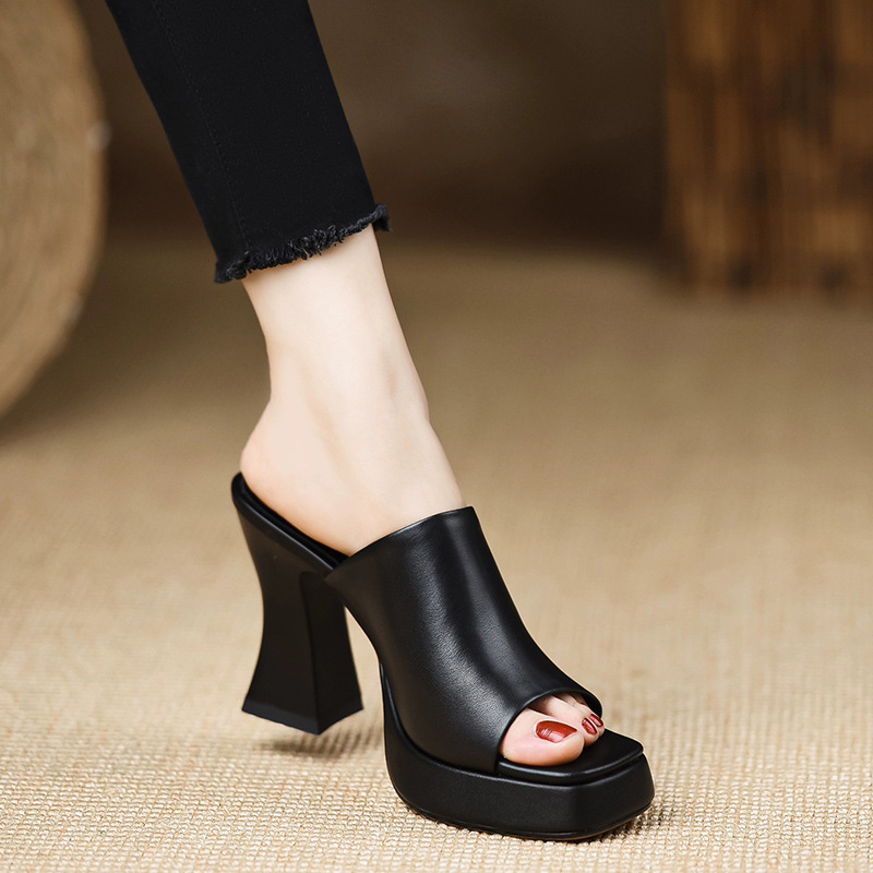Sandal nữ quai ngang đế dày phong cách nhẹ nhàng thanh lịch, dép đi ngoài thoải mái — đen, mơ