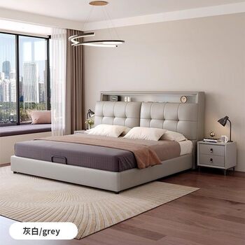 Simple Modern Leather Bed Master Bedroom Double Bed 1.8m Soft Package 1.5m Multifunctional Air Pressure Storage Wedding Bed