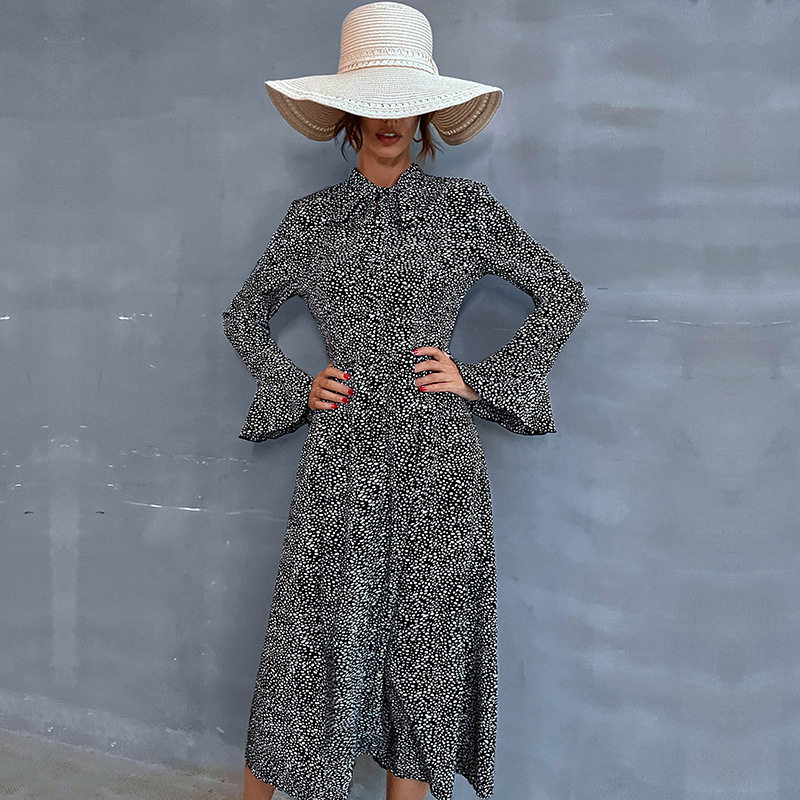 Long Sleeve Black Floral Maxi Dress for Women Stylish Autumn Winter Design Perfect for Casual or Formal Occasions