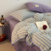2025 New Autumn and Winter Thickeneded Milk Velvet Stripesd Four-Piece Set Winter Warm Thickeneded Velvet Bedding Set